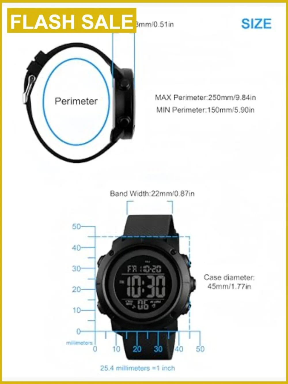 Digital Sports Watch Military Waterproof Men's Stopwatch Alarm Night Light